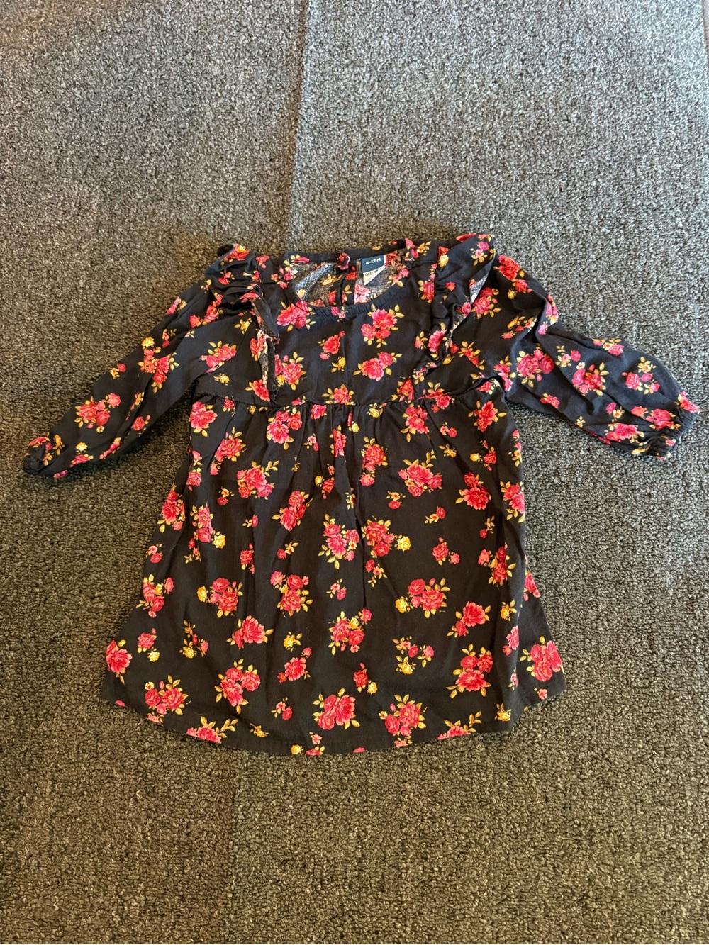 Old Navy Black Long-Sleeve Floral Dressy Top with Pink and Yellow Blooms